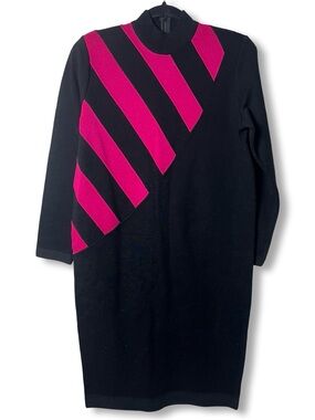 VTG 80s Outlander Studio Colorblock Diagonal Stripe Sweater Dress Sz M Black